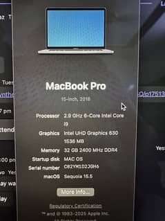 MacBook Pro 2018 i9, 32GB , 1 TB SSD