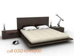 stylish wooden bed with side tables