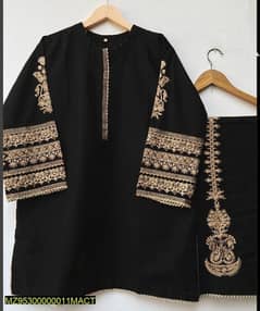 2 pcs women's stitched kattan silk tilla embroidered suit