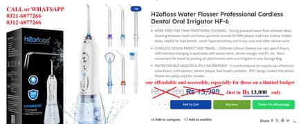 H2ofloss Water Flosser Professional Cordless Dental Oral Irrigator HF