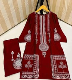2 Pcs Women's Stitched Linen Block Printed Suit