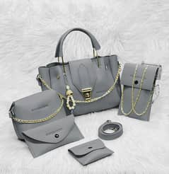 5 pcs women's pu leather plain hand bag set