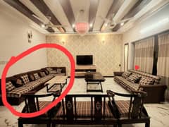 L shaped sofa with same fabric cushions
