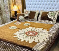 Bed sheet Velvet Jacquard Embroiderd Bridal set with pillowcases 