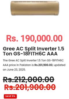 New pin packed Gree Inverter 1.5 Ton 18FITH6C golden champagne colour
