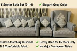 5 Seater Sofa Set | Elegant Grey | Gently Used (1.5 Years)"