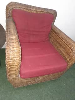 cane sofa set six seater with three tables and two lamps