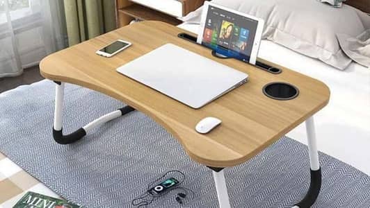 Wooden Foldable Adjustable Workstation with cup & tablet holders