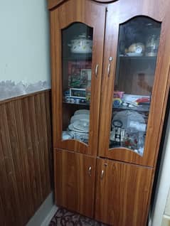 Wooden Double door glass wardrobe