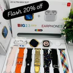 i20 ultra max suit 10 in 1 box 7 straps 1 LCD dial 1 Airpods & charger