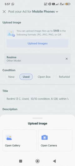 Redmi 13 C, Used,  10/10 condition, 6-128, within Warranty