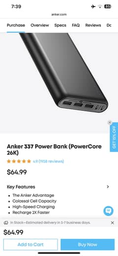 Anker 337 original power bank 26800 mah