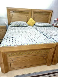 single 2 beds, with mattress, 2 side tables, 1dressing ,3 door Almirah