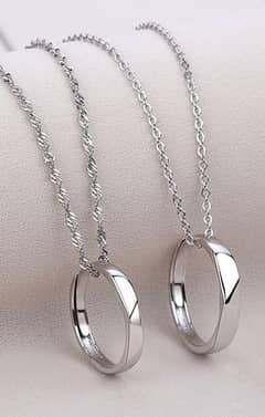 Couple Matching Ring Necklace – Stylish Silver Chains (2 Pieces Set)