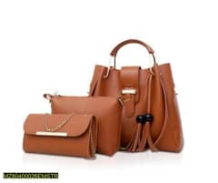 3 pcs women's PU leader plain handbags