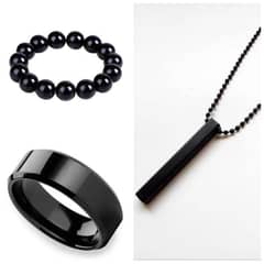 "Men's 3-in-1 Jewelry Set - Vertical Bar Pendant, Ring  &. Bracelet
