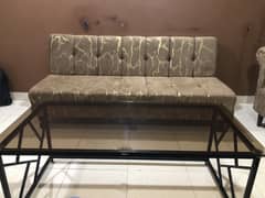 Sofa cum bed and sethi with glass table