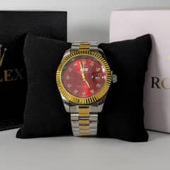 Rolex style date just watch | Red dial | Golden Silver Strap