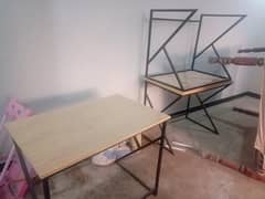 wooden tables with iron stand