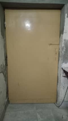 door wooden. iron rack