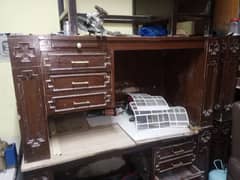 Solid Wooden Office Table with Drawers & Shelves