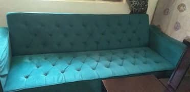 sofa cum bed velvet. sea green 6month used