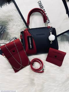 women Rexine plain hang bag set