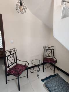2x Wrought Iron Chairs With Center Table