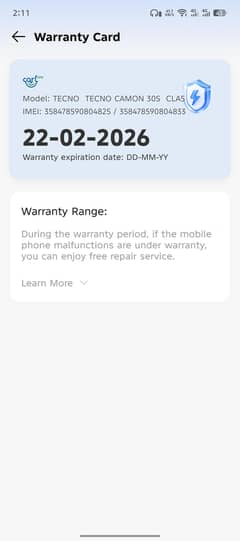 Tecno camon 30s 10by10  8 month warranty