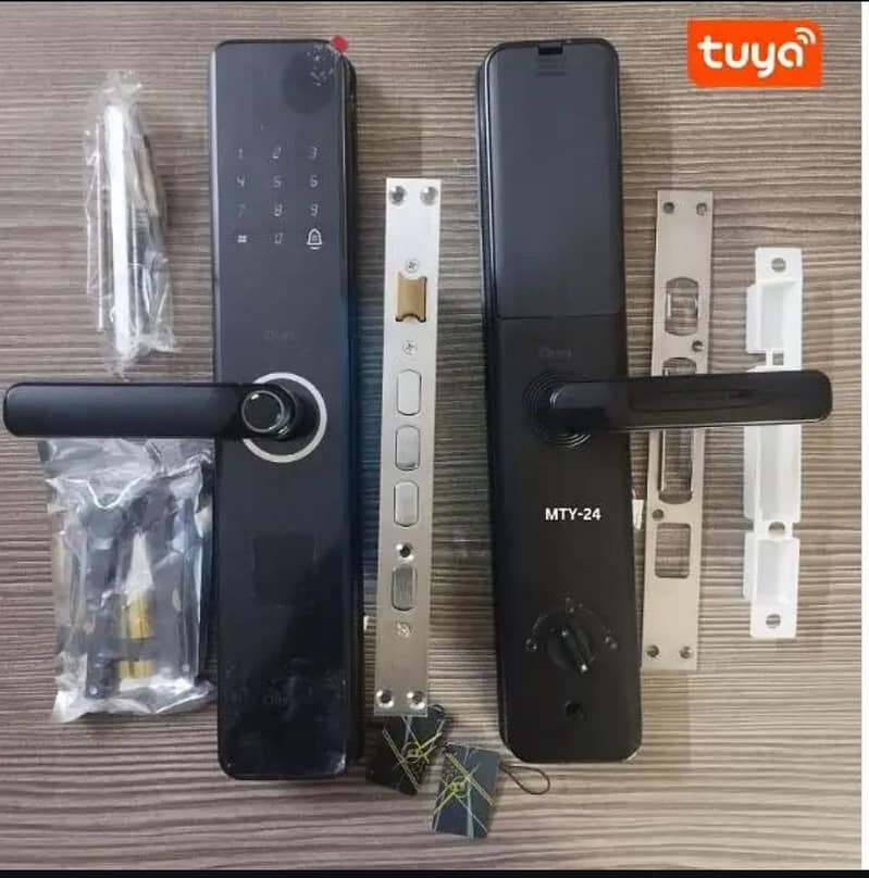 smart fingerprint handle electric door lock burglar alarm system 1