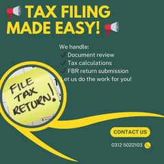 INCOME TAX FILING, FILER, NTN, SALES TAX, LAWYER, SECP, FBR, SRB, GST