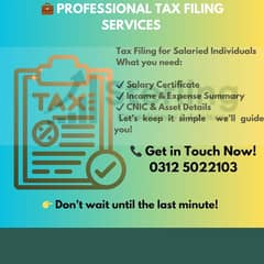 INCOME TAX FILING, FILER, NTN, SALES TAX, LAWYER, SECP, FBR, SRB, GST