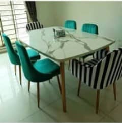 6 seater dining table/UV top table/metal steel chair/luxury dining set