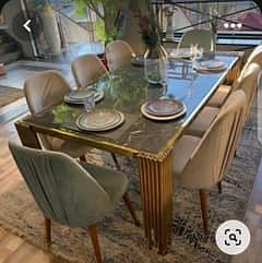 6 seater dining table/UV top table/metal steel chair/luxury dining set