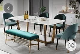 6 seater dining table/UV top table/metal steel chair/luxury dining set