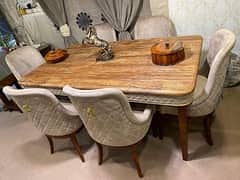6 seater luxury dining/wooden dining set/marble top table/wooden chair
