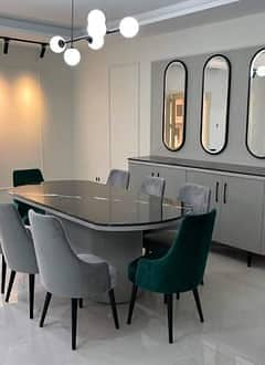 6 seater luxury dining/wooden dining set/marble top table/wooden chair