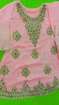 3 PC shaffon frock with shaffon duppta and peach color full heavy work