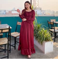 Maroon Silk Maxi Dress for women-1 PC plan design