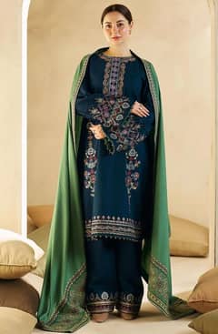 3 pice Woman's unstitched Dhanak Embroidered suit