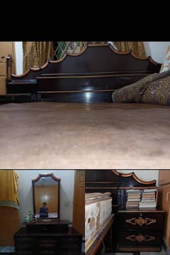 KING SIZE WOODEN BED + 2 SIDE TABLES +DRESSING TABLE - USED AND STURDY