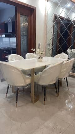 6 seater dining table/UV top table/metal steel chair/luxury dining set