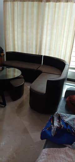 L shaped sofa set with table and chairs