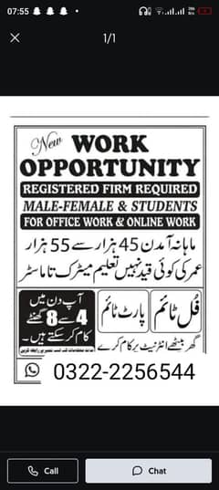 Online work available  for male and female  and students.