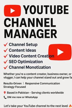 YouTube Channel Manager | SEO, Monetization, Setup Services