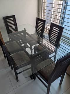 Wooden Glass Dinning Table With 6 Chairs