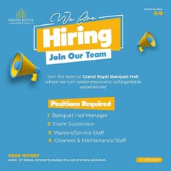 Staff Required – Grand Royal Banquet Hall, Muridke