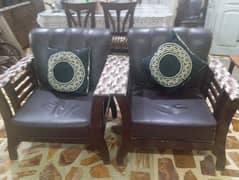 7 seater sofa set, center table, vintage wooden tea trolley