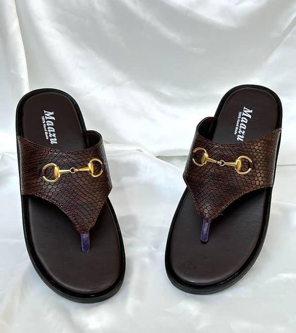Maazu Men's Brown Synthetic Leather Slippers