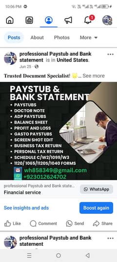 paystub and Bank reconcilation statement for usa,uk